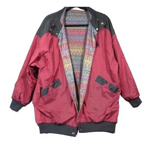 Vtg Current Seen Jacket Women OS Maroon Reversible Windbreaker‎ Retro 80s 90s